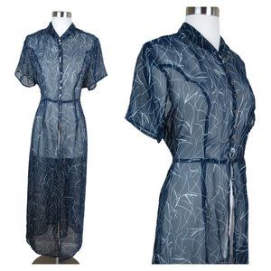 Vintage GABRIELLE 90s Women's Blue Sheer Duster Top Overblouse Dress Size 14